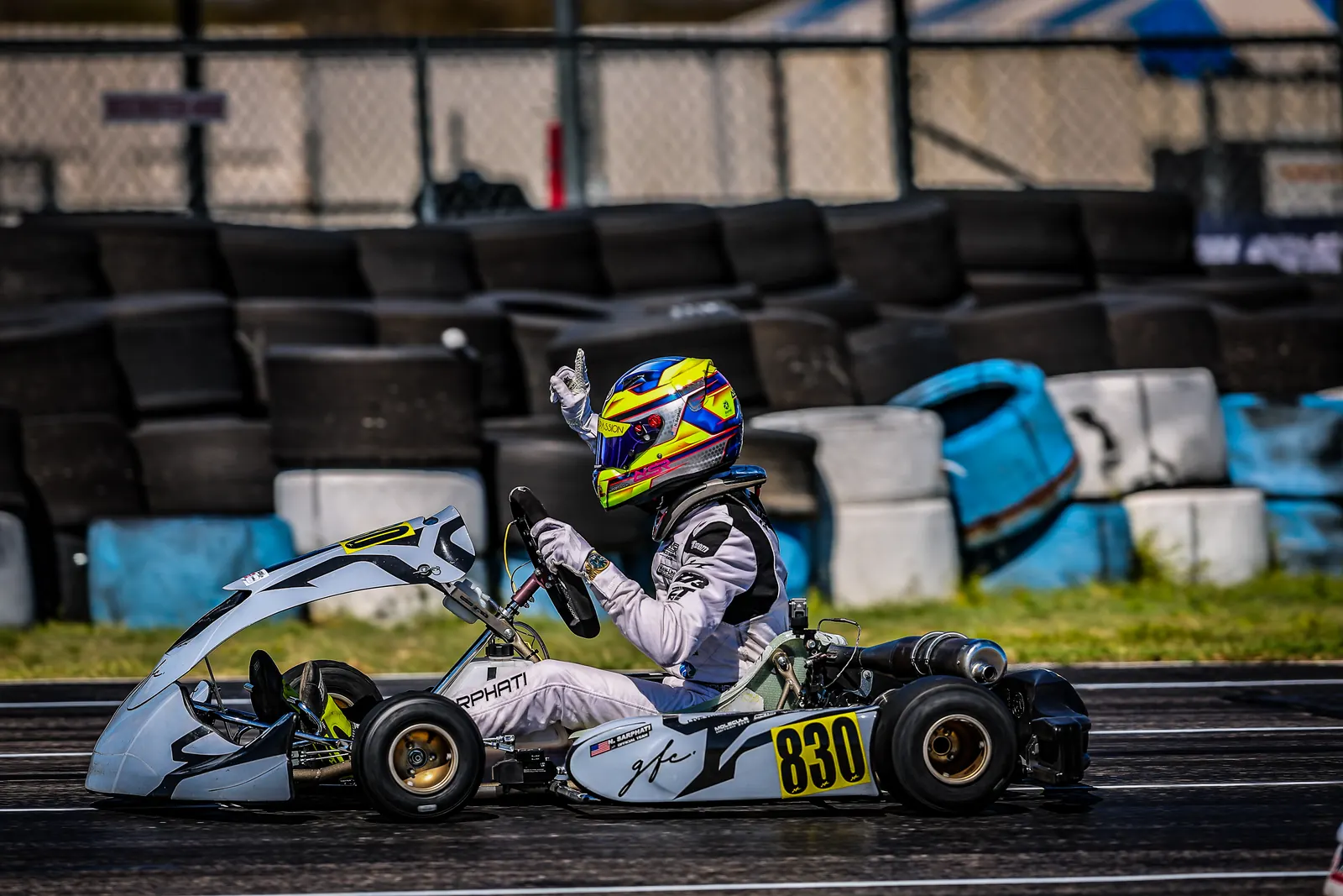 Kart #830 side view victory salute
